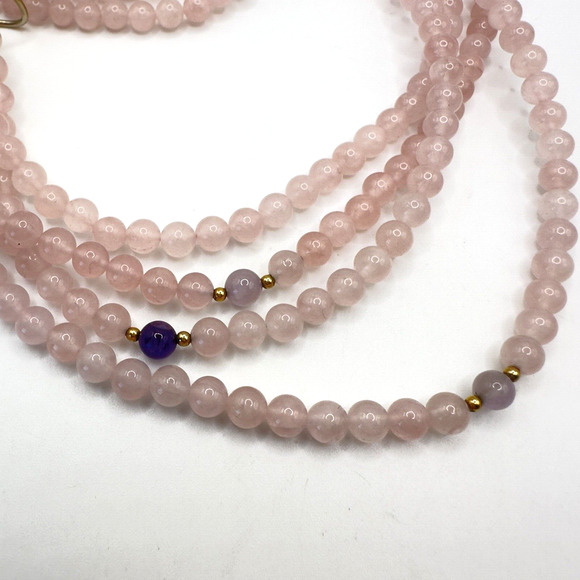 Rose Quartz Necklace with Amethyst & Gold Tone Spacer Accents 4 Strands & 24 In - Picture 8 of 9